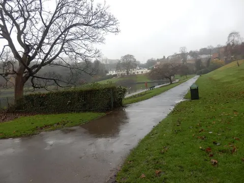 The lakeside path and grass banks, Crookes Valley Park